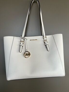 Michael Kors White Tote with Gold Accent